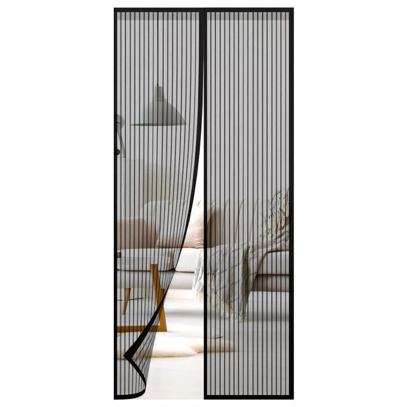 Magnetic screen door with a room view showing furniture and decor.