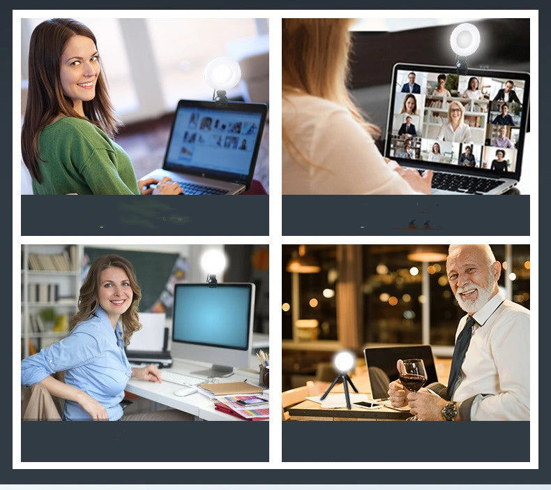 Collage of four scenes showing people using computers in different settings.