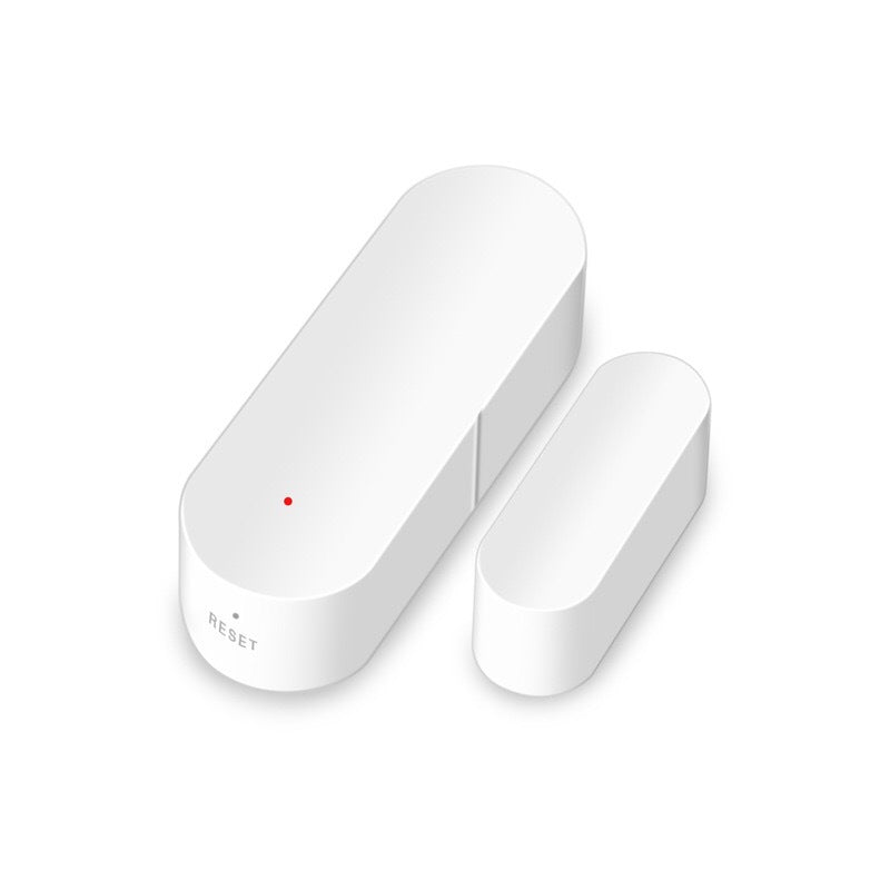 White electronic device with a red light on a white background