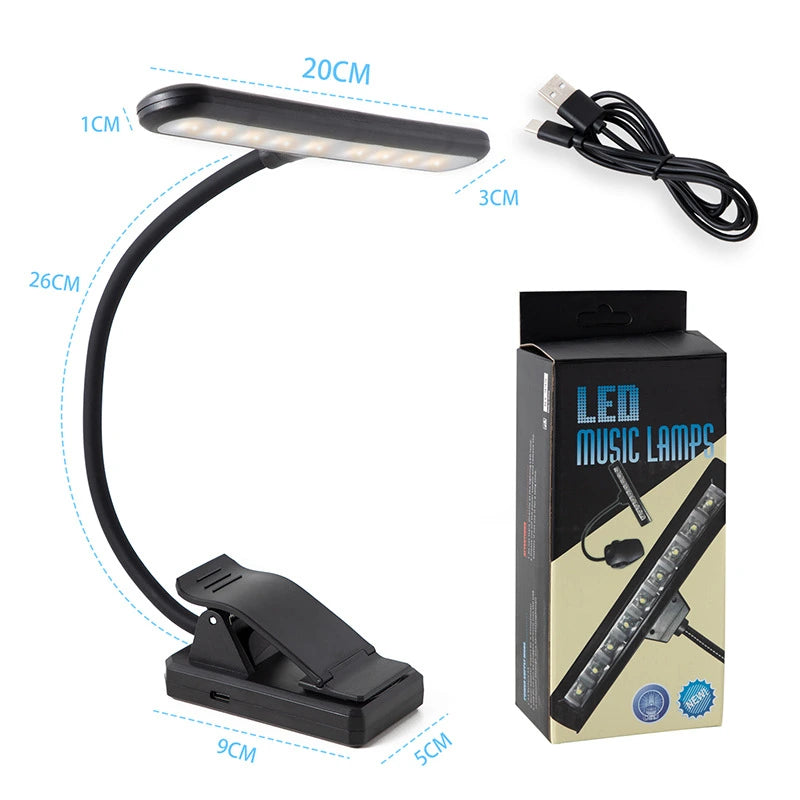 LED music lamp with dimensions and packaging on a white background