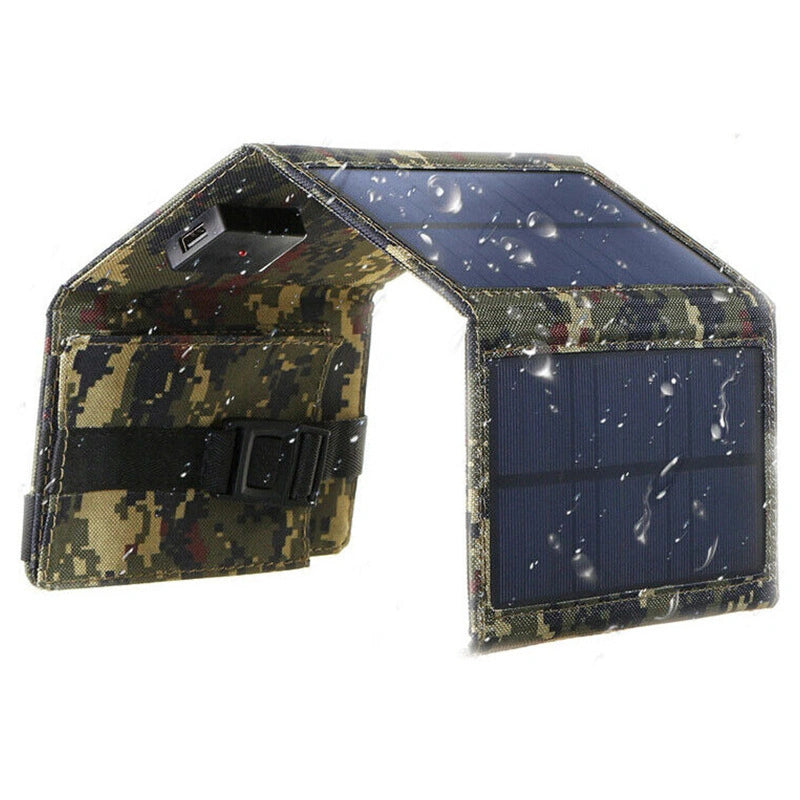 Camouflage solar panel with water droplets on a white background