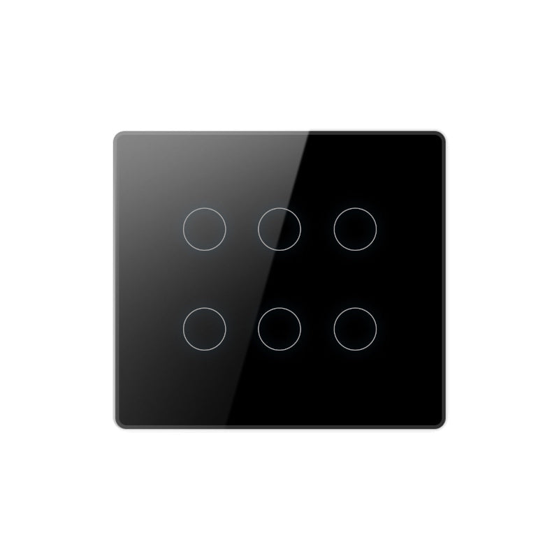 Black touch switch panel with six circular buttons on a white background
