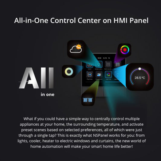 HMI panel with various control icons and temperature display on a black background