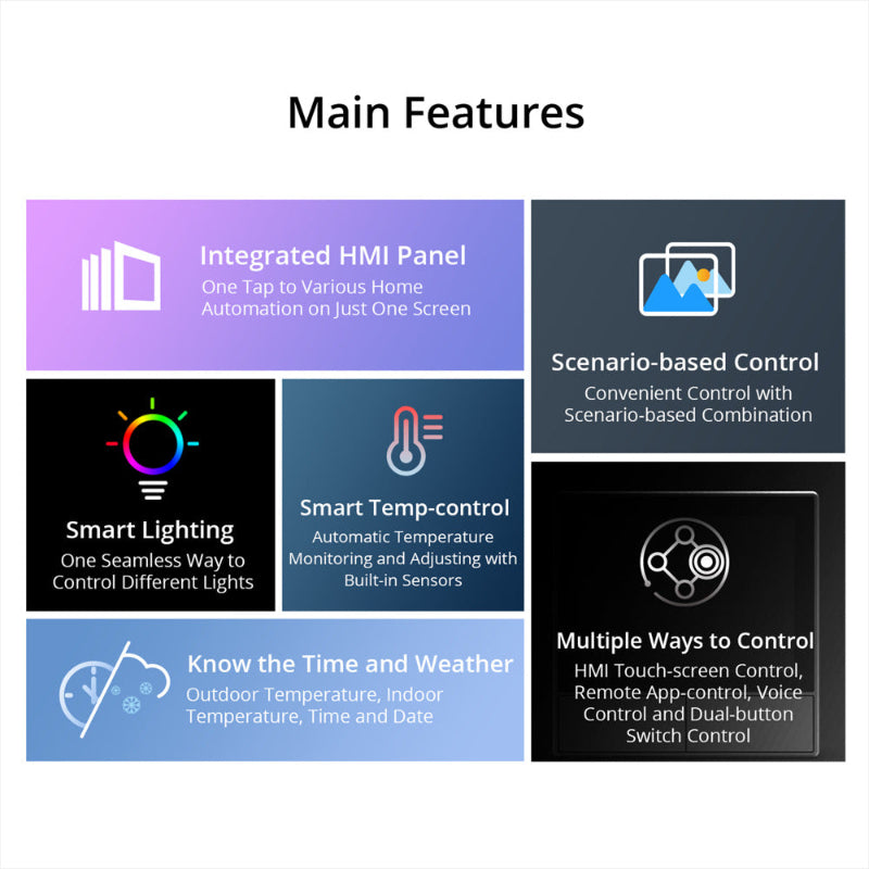 List of main features with icons and text on a white background