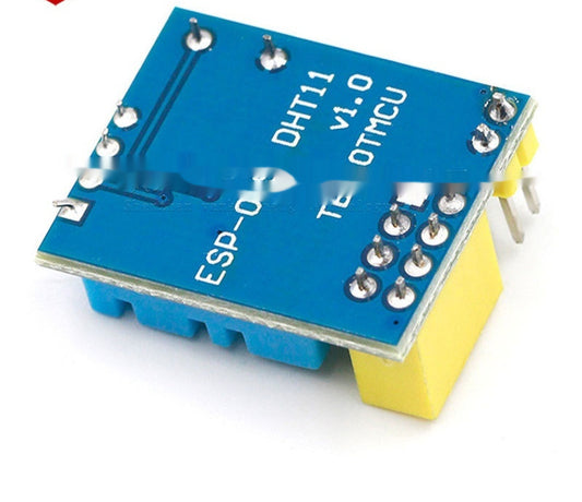 Electronic component with blue and yellow casing on a white background