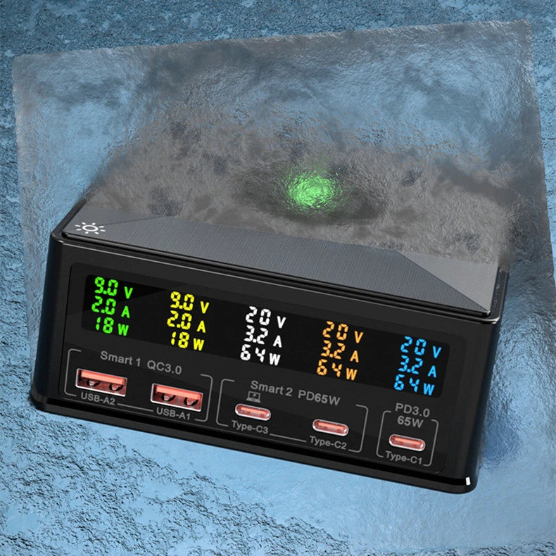 Digital power meter with display on a textured surface