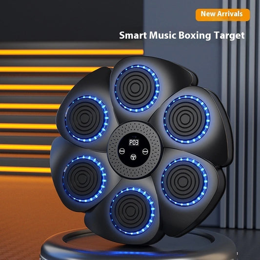 Smart music boxing target with blue LED lights on a blurred background