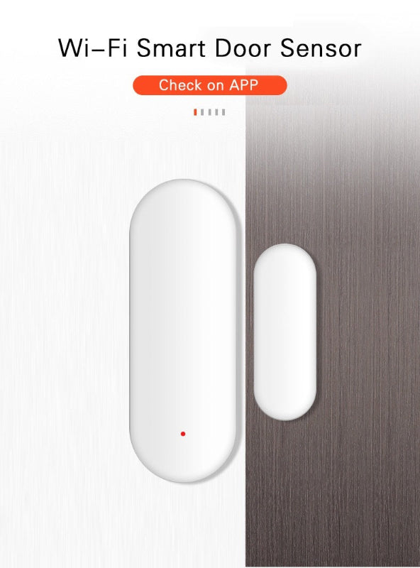 Wi-Fi Smart Door Sensor on a white background with text 'Check on APP'.