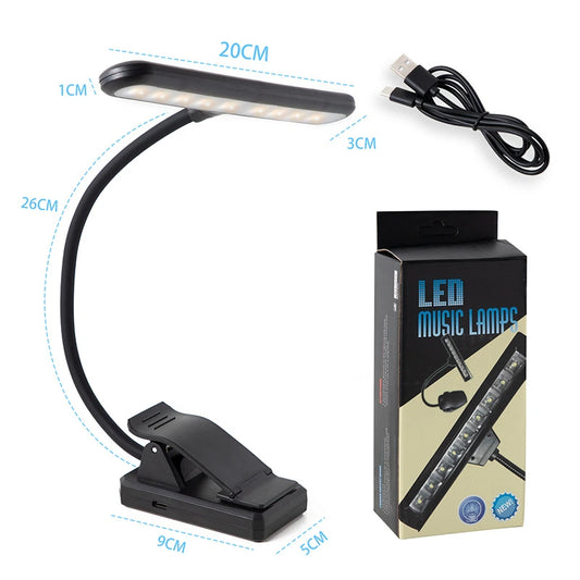 LED music lamp with dimensions and packaging on a white background
