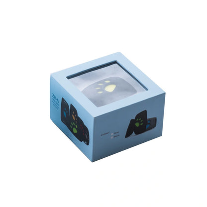 Blue packaging box with a clear window showing a product inside on a white background