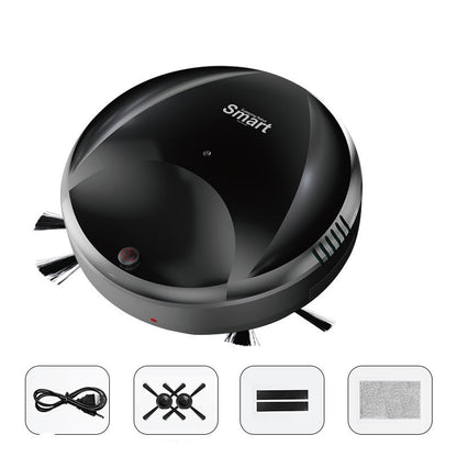 Black robot vacuum cleaner with 'Smart' branding on a white background