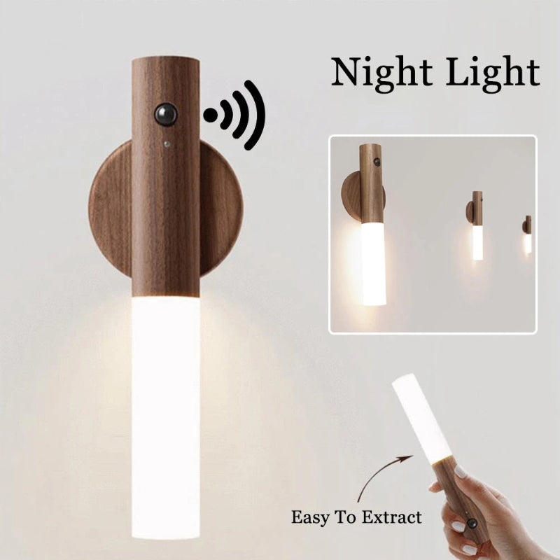 Wooden night light with a remote control on a white background