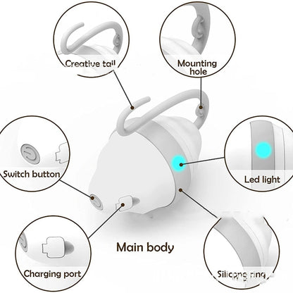 Diagram of a white electronic device with labeled parts on a white background