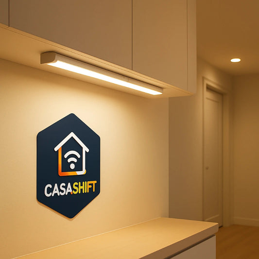 CasaShift logo on a wall in a modern kitchen setting