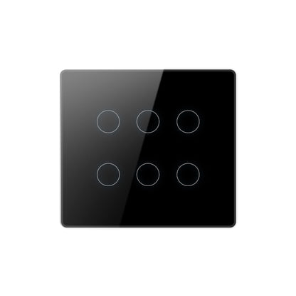 Black touch switch panel with six circular buttons on a white background