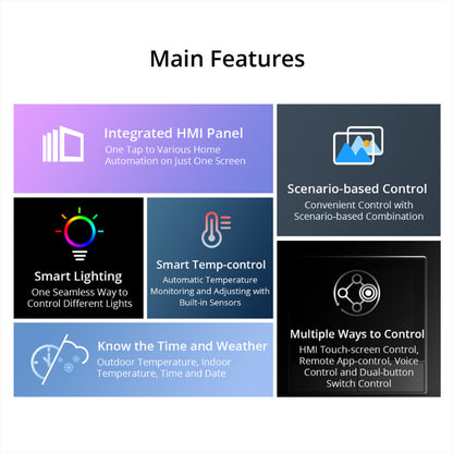 List of main features with icons and text on a white background